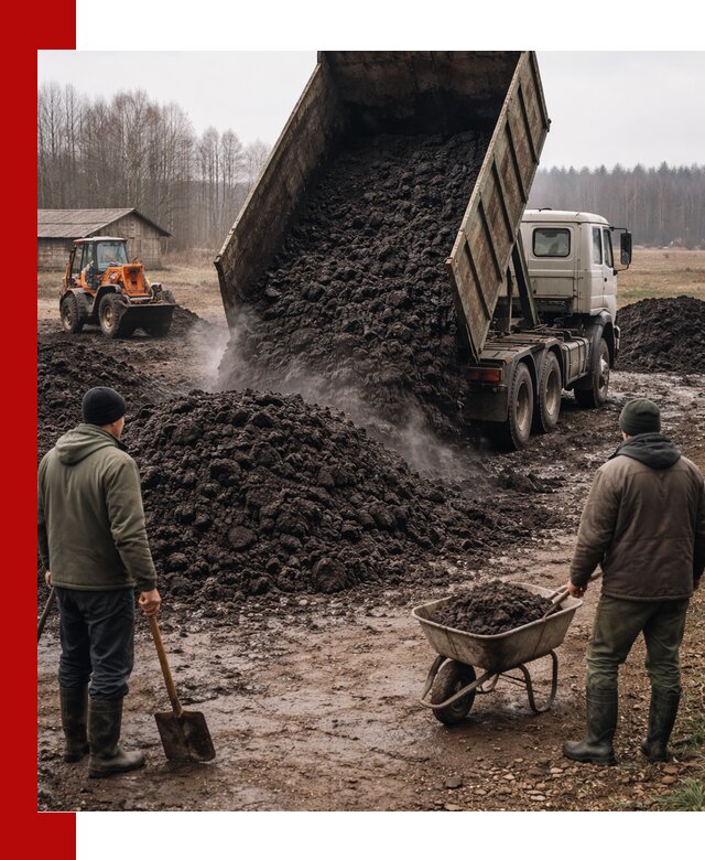 Доставка низинного торфа с разгрузкой и доставкой в Донецке