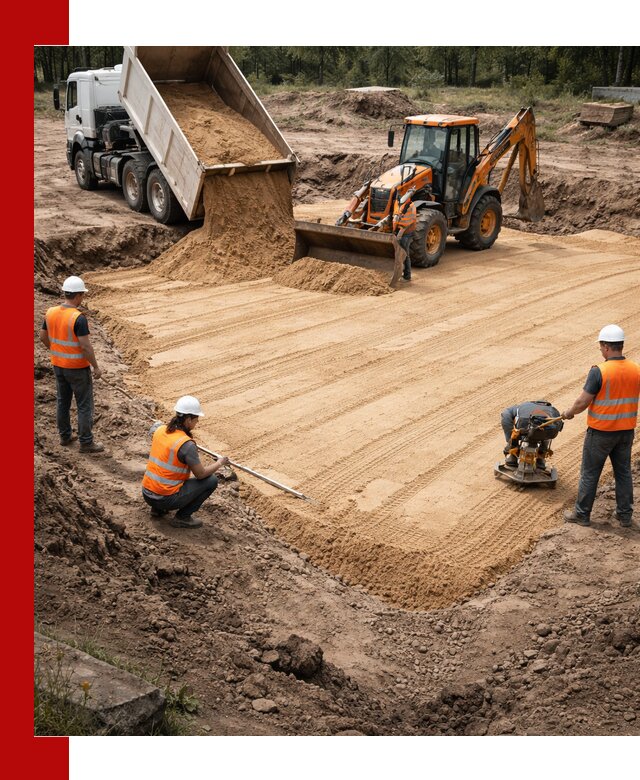 Устройство песчаной подушки для фундаментов и дорог в Донецке